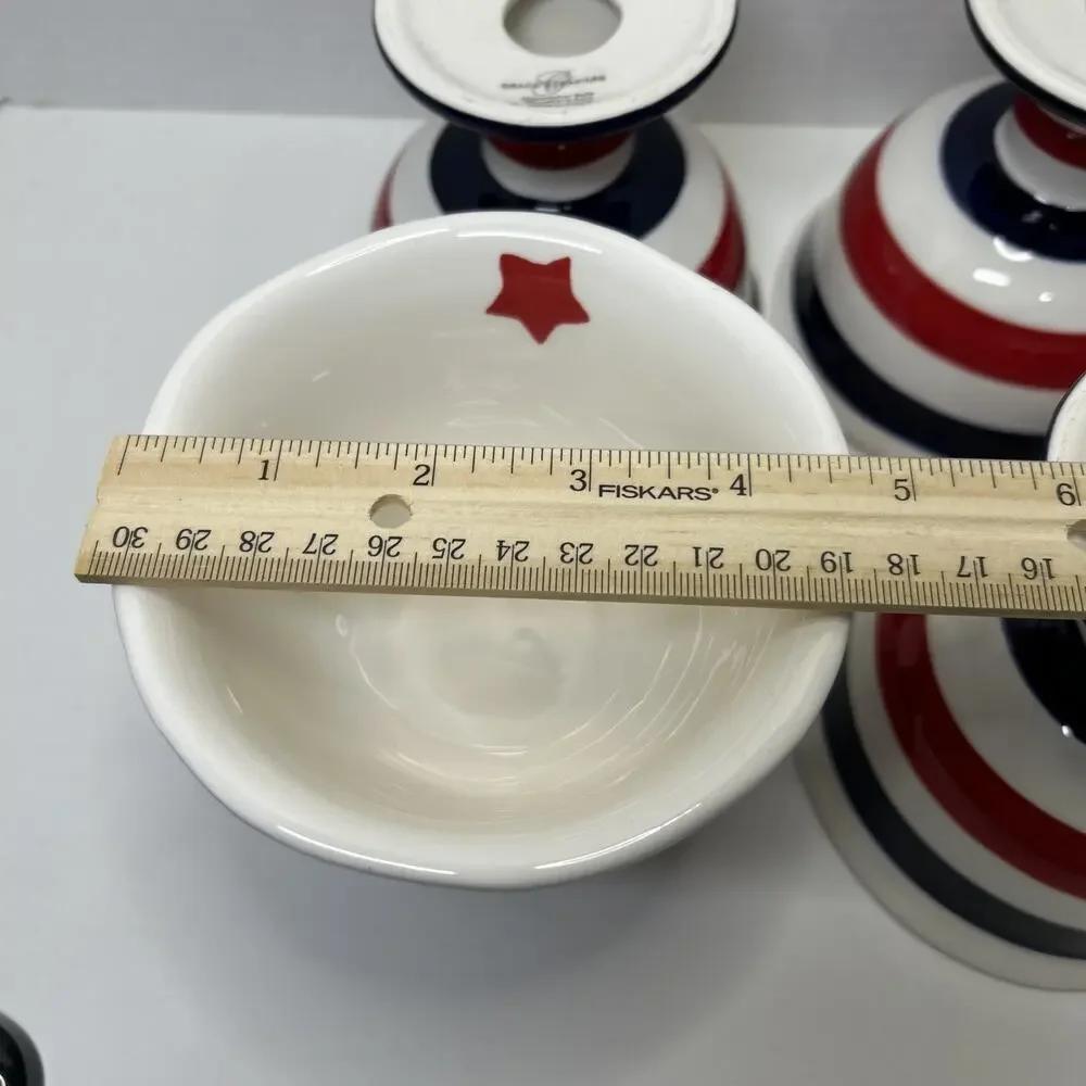 Grace's Teaware ICE CREAM Dessert Bowl Ceramic Blue Red White Striped Qty 4